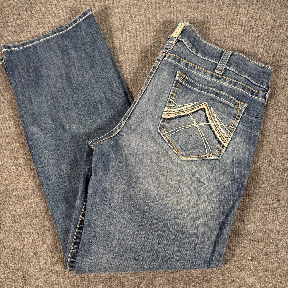 Ariat REAL Denim Womens 32R Bootcut Jeans Medium Wash Embroidered Pockets #4901